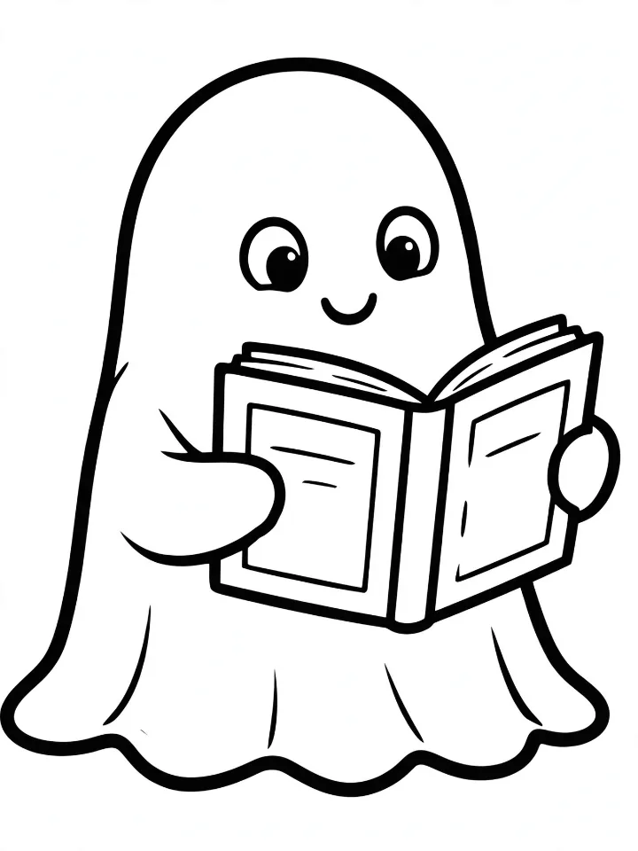 Ghost reading a book coloring page
