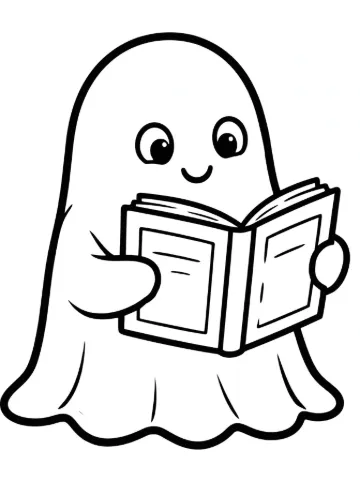 Ghost reading a book coloring page