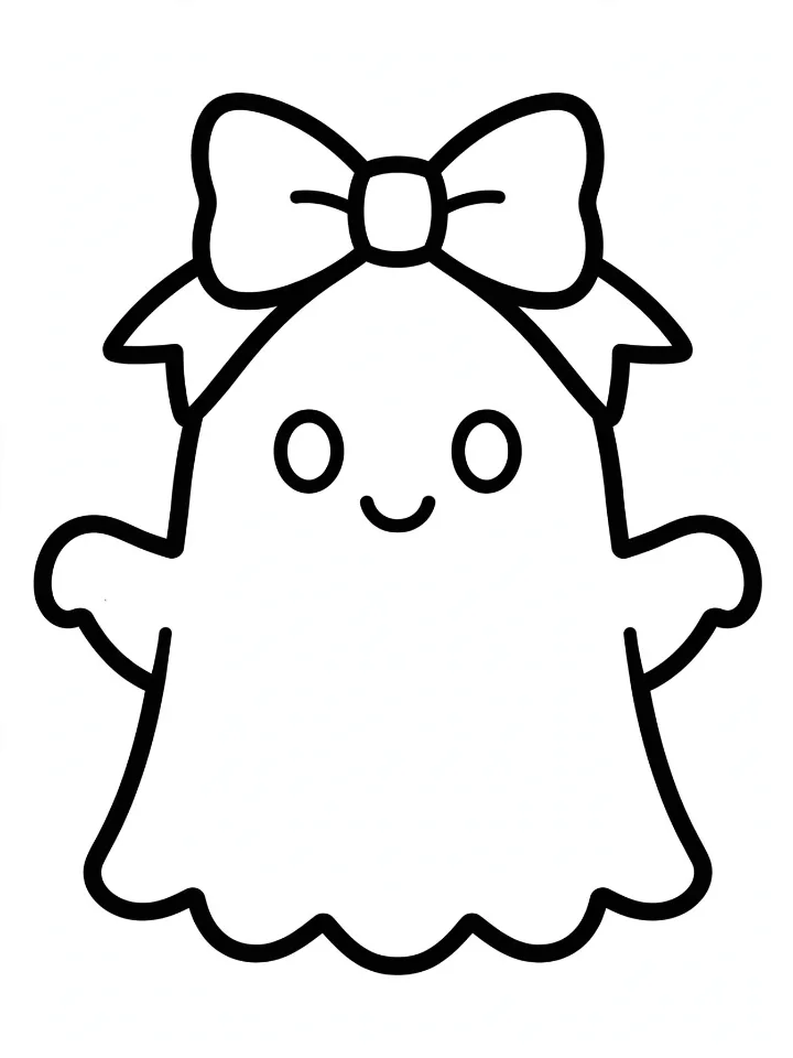 Ghost with a bow coloring page