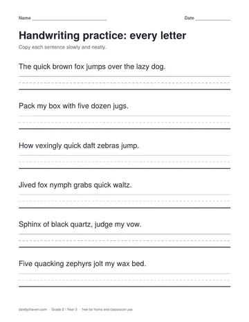 Handwriting practice: every letter worksheet preview