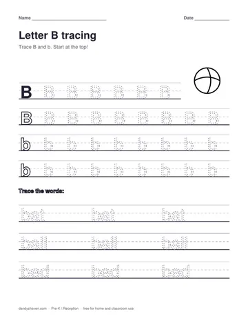 Letter B tracing worksheet preview
