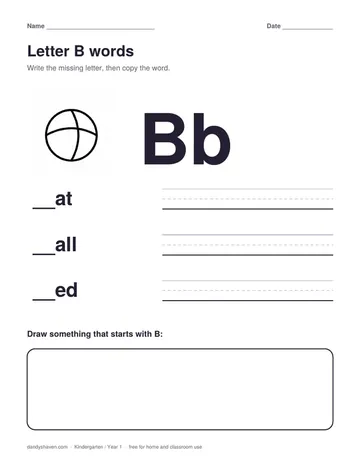 Letter B words worksheet preview