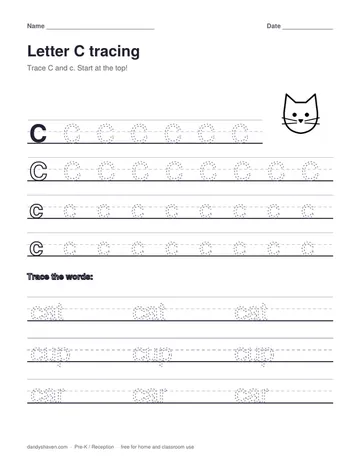 Letter C tracing worksheet preview