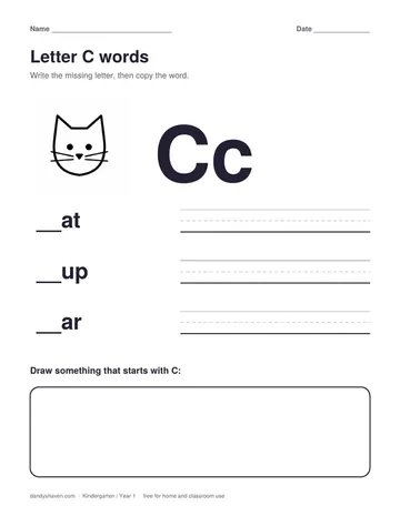 Letter C words worksheet preview