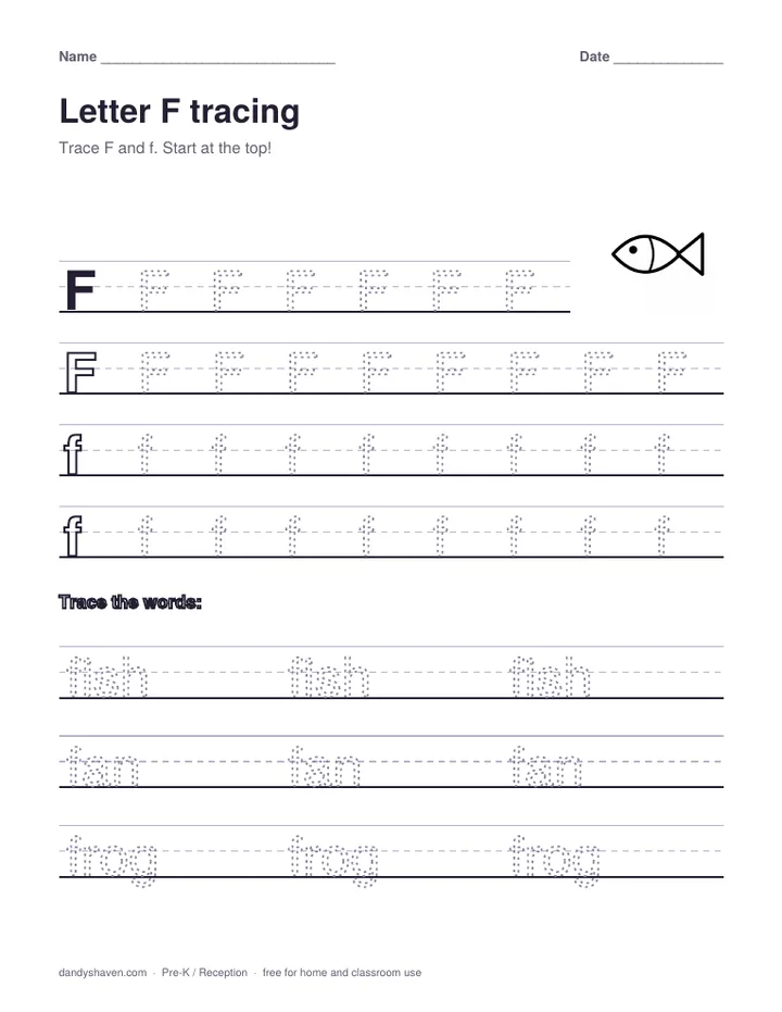 Letter F tracing worksheet preview