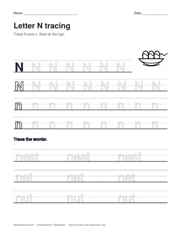 Letter N tracing worksheet preview