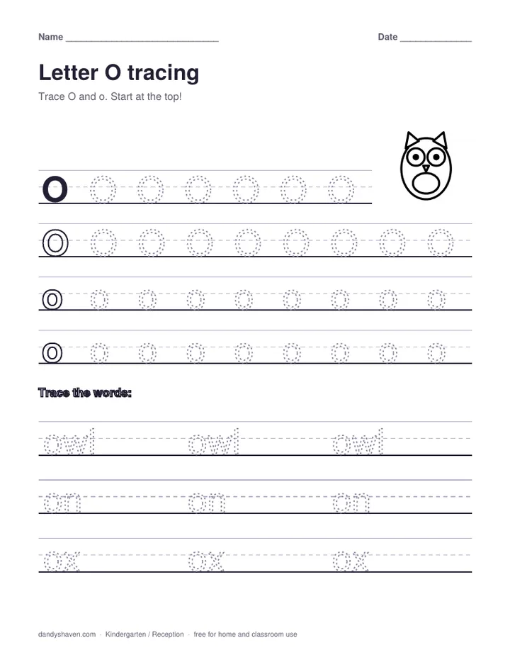 Letter O tracing worksheet preview