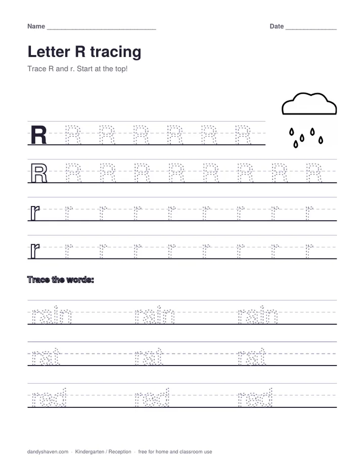 Letter R tracing worksheet preview