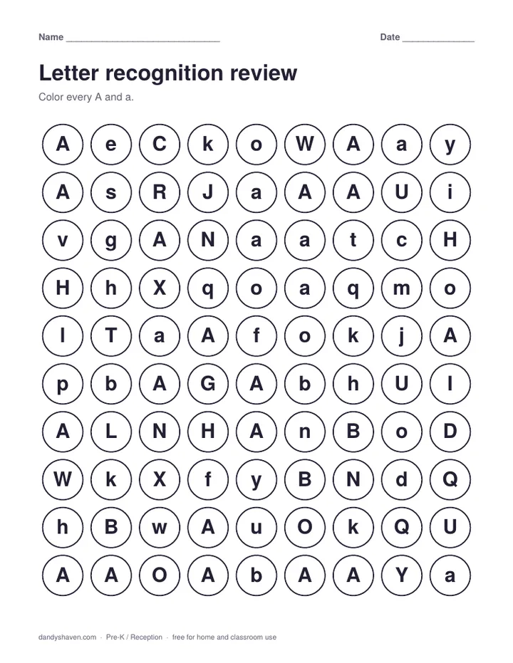 Letter recognition review worksheet preview