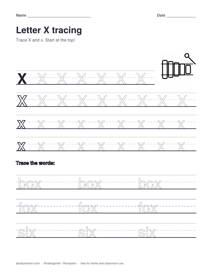 Letter X tracing worksheet preview