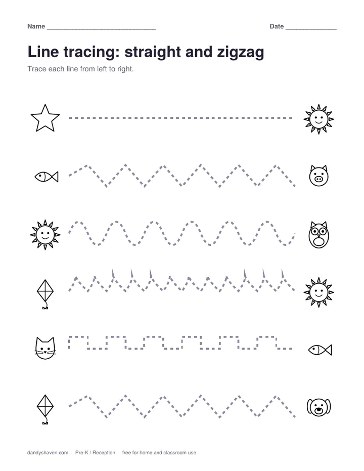 Line tracing: straight and zigzag worksheet preview