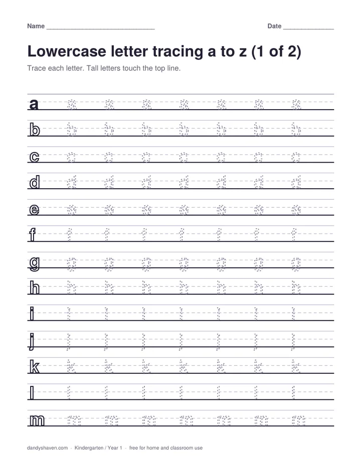 Lowercase letter tracing a to z worksheet preview