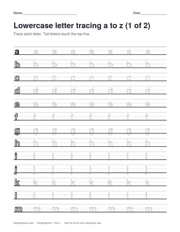 Lowercase letter tracing a to z worksheet preview