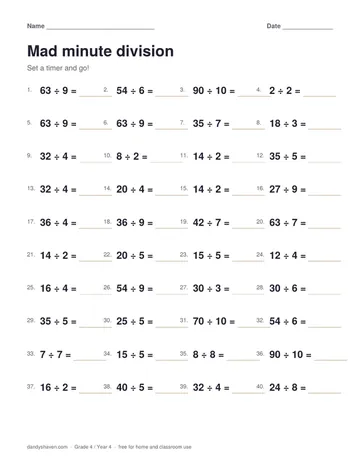 Mad minute division worksheet preview