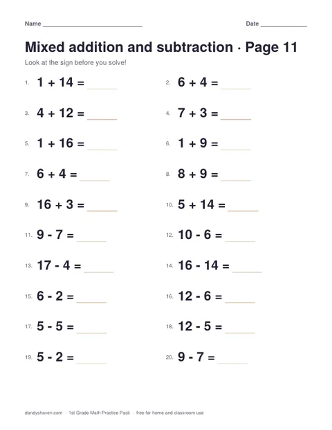 Preview page from 1st Grade Math Practice Pack