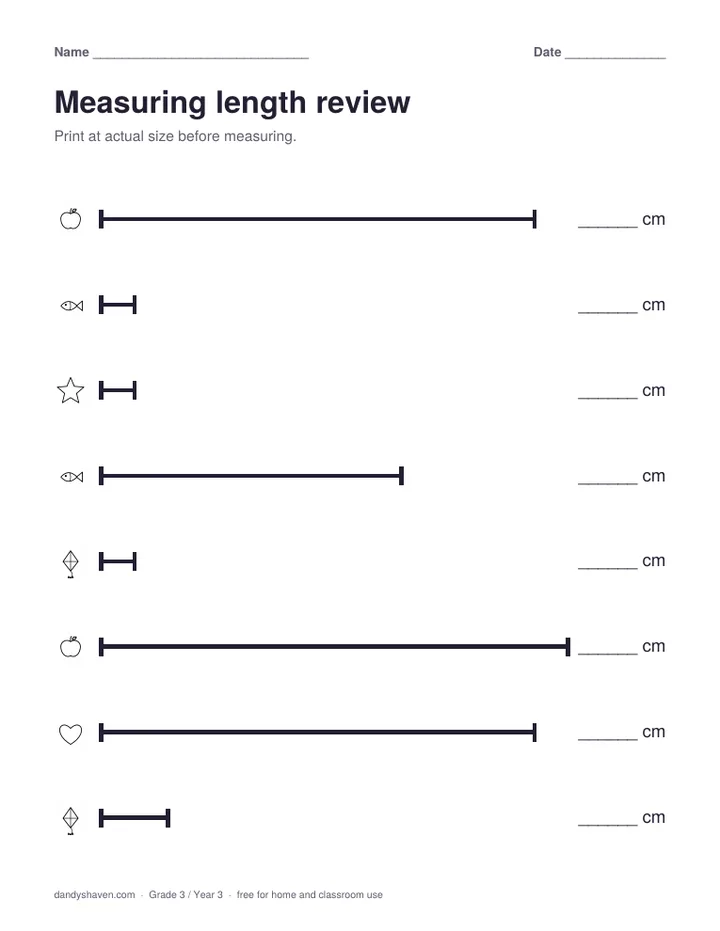 Measuring length review worksheet preview
