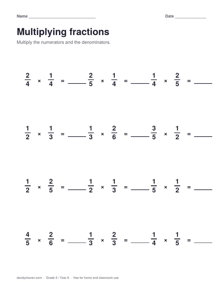 Multiplying fractions worksheet preview