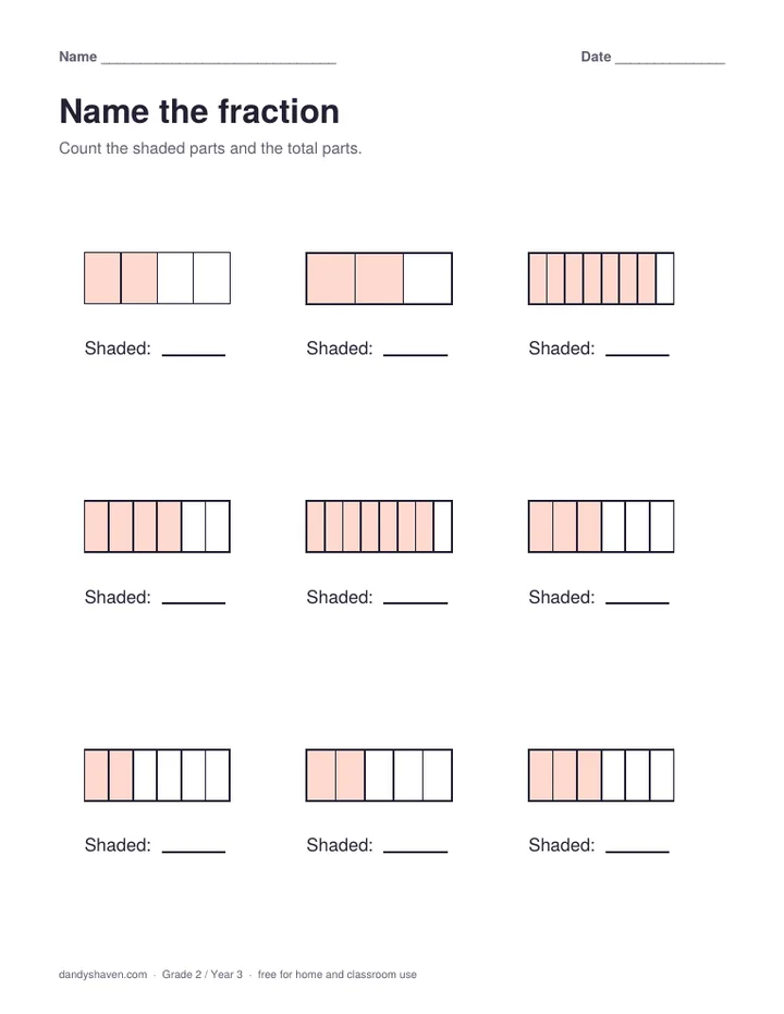 Name the fraction worksheet preview