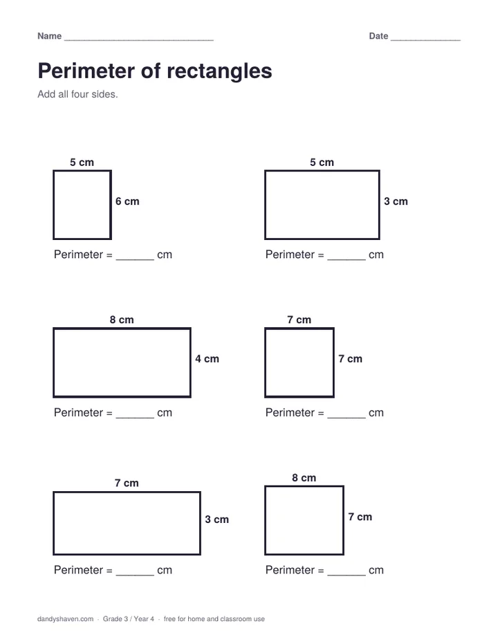 Perimeter of rectangles worksheet preview