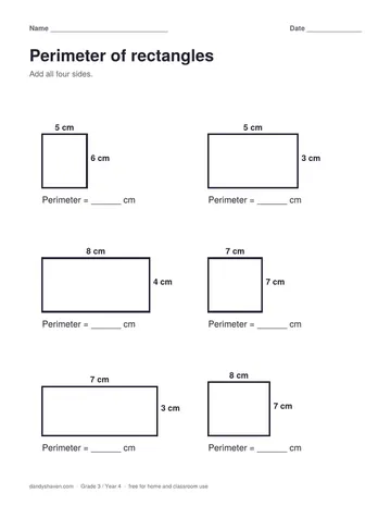 Perimeter of rectangles worksheet preview