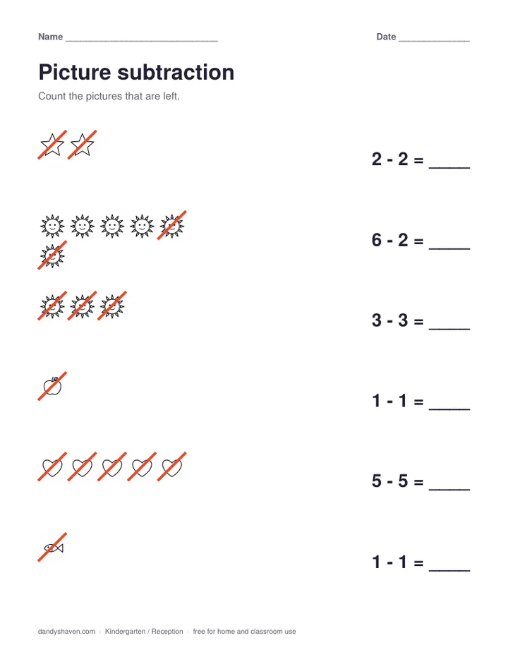 Picture subtraction worksheet preview