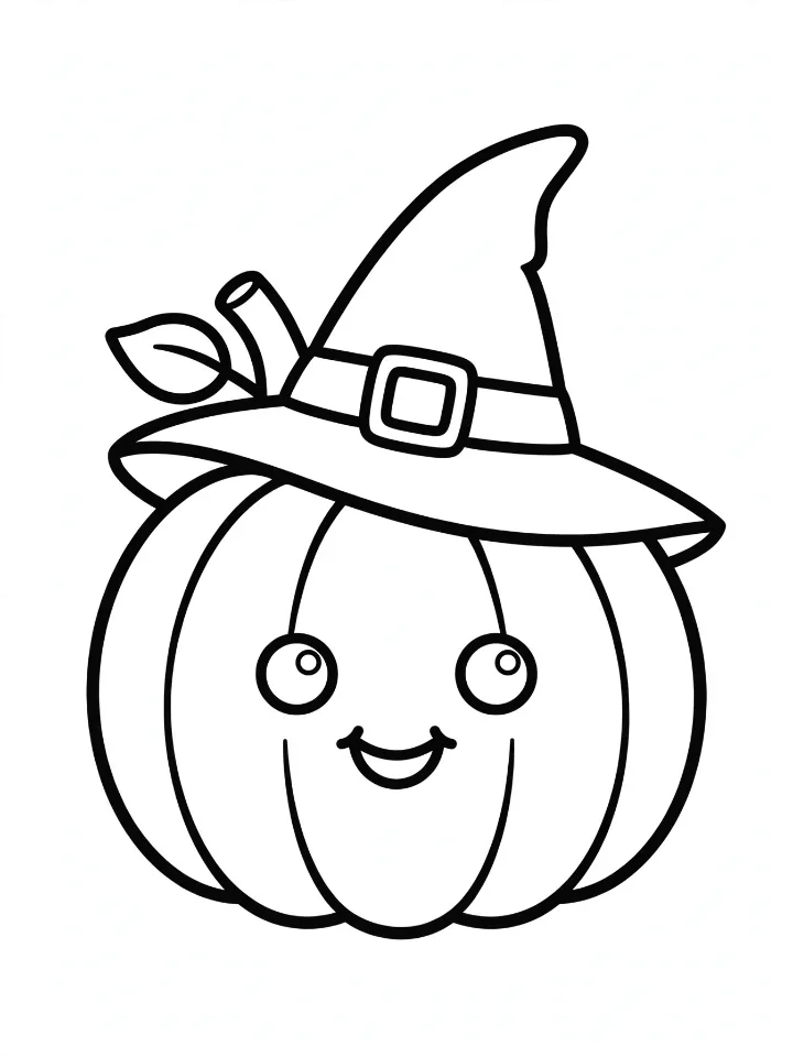 Pumpkin with a witch hat coloring page