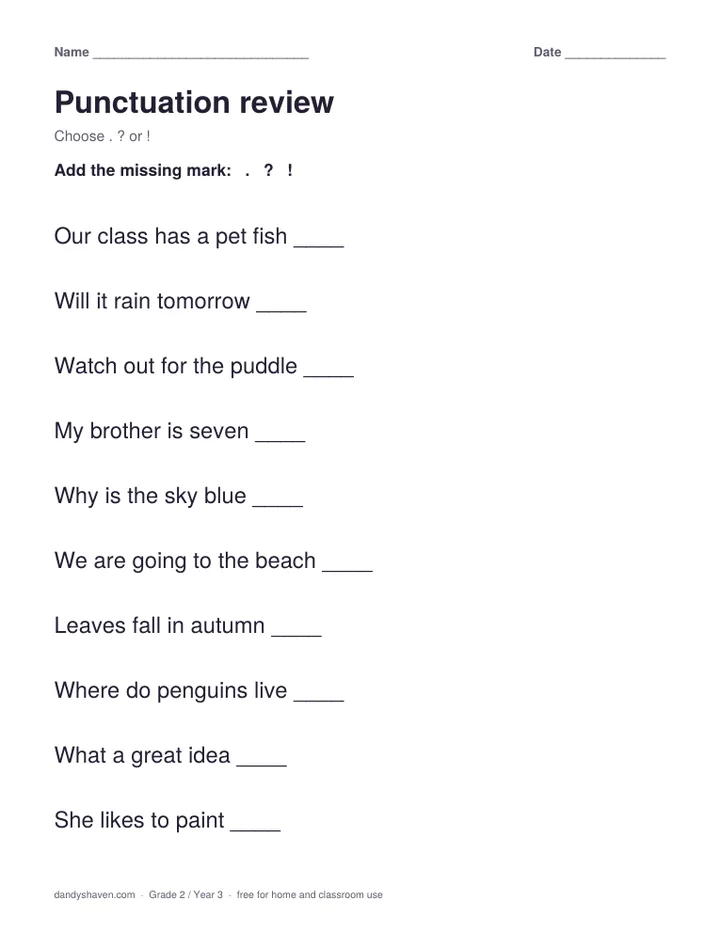 Punctuation review worksheet preview