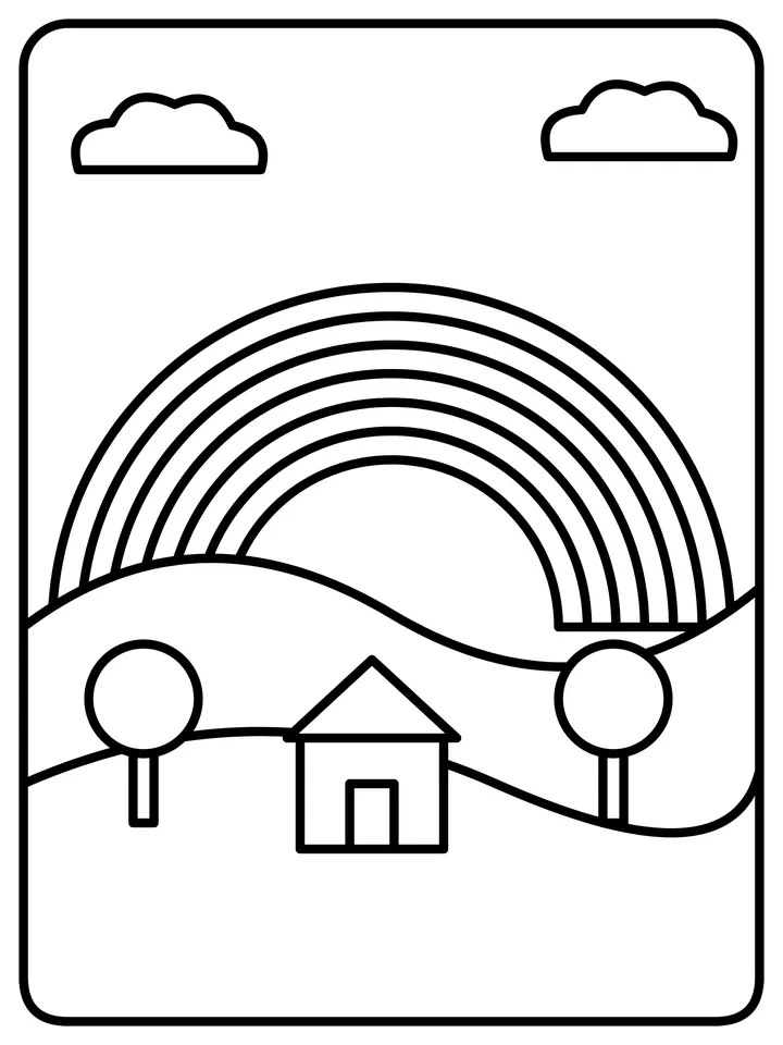 Rainbow over the hills coloring page