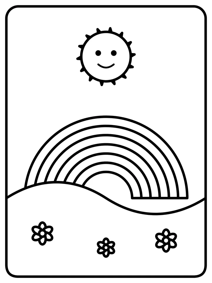 Rainbow with sun coloring page
