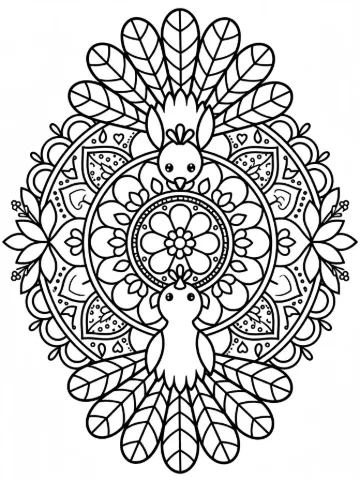 Rangoli with peacocks coloring page