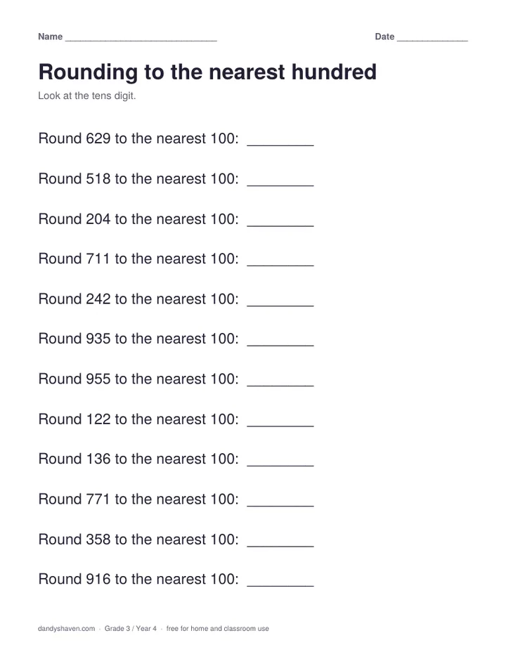 Rounding to the nearest hundred worksheet preview