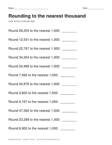 Rounding to the nearest thousand worksheet preview