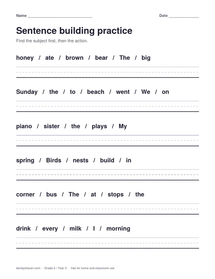Sentence building practice worksheet preview