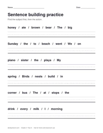 Sentence building practice worksheet preview