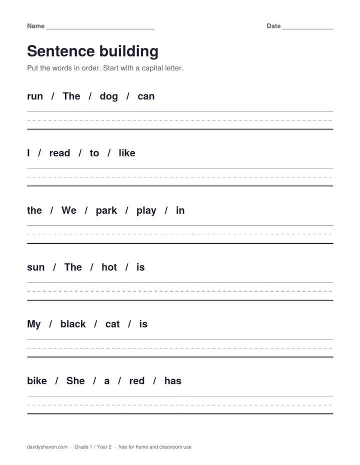 Sentence building worksheet preview