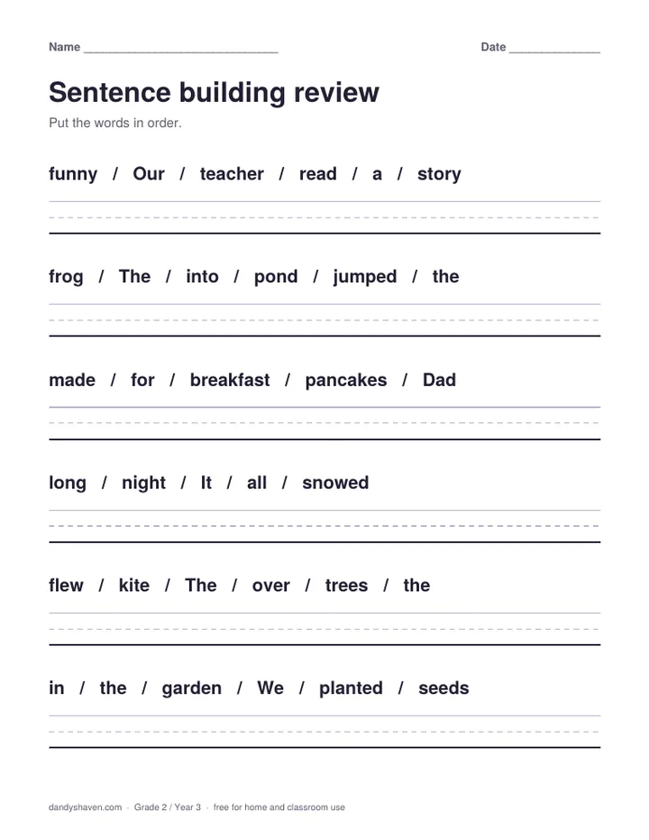 Sentence building review worksheet preview