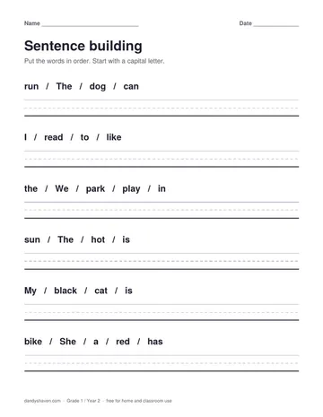 Sentence building worksheet preview