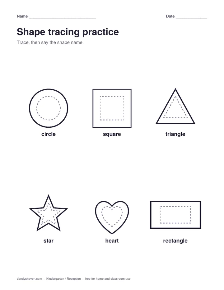 Shape tracing practice worksheet preview