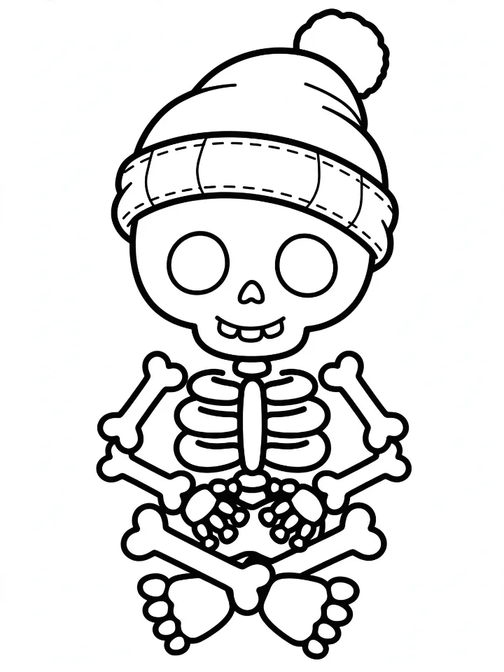 Skeleton in a hat coloring page