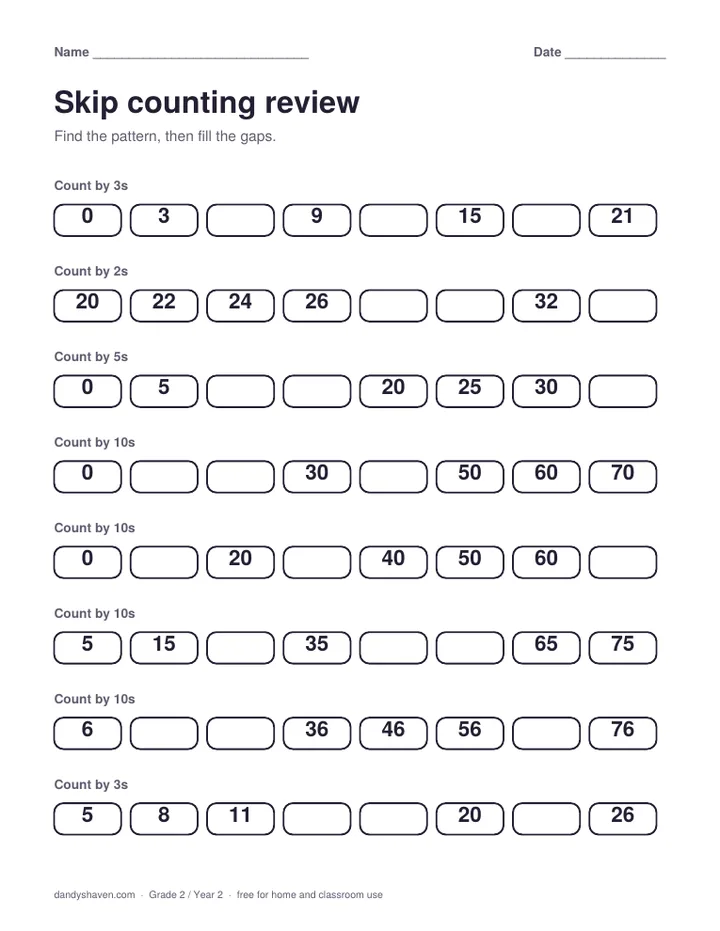 Skip counting review worksheet preview