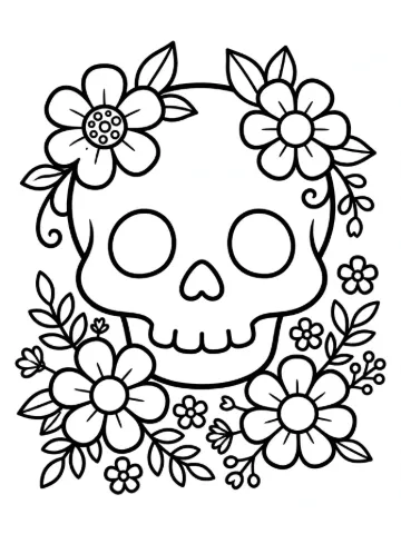 Skull with flowers coloring page