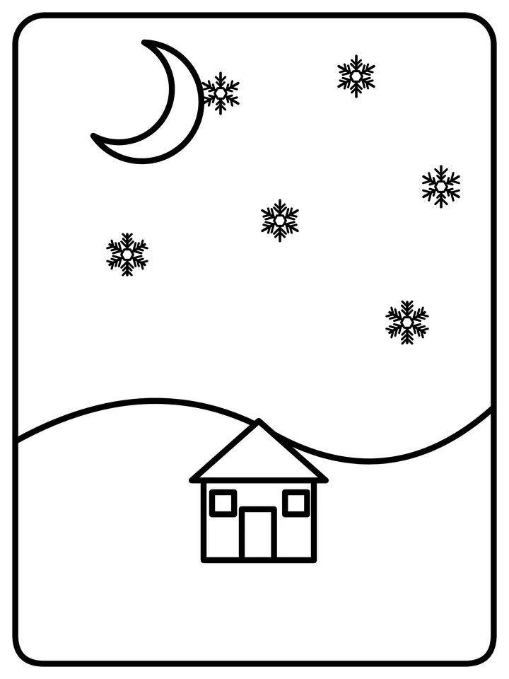 Snowy night coloring page
