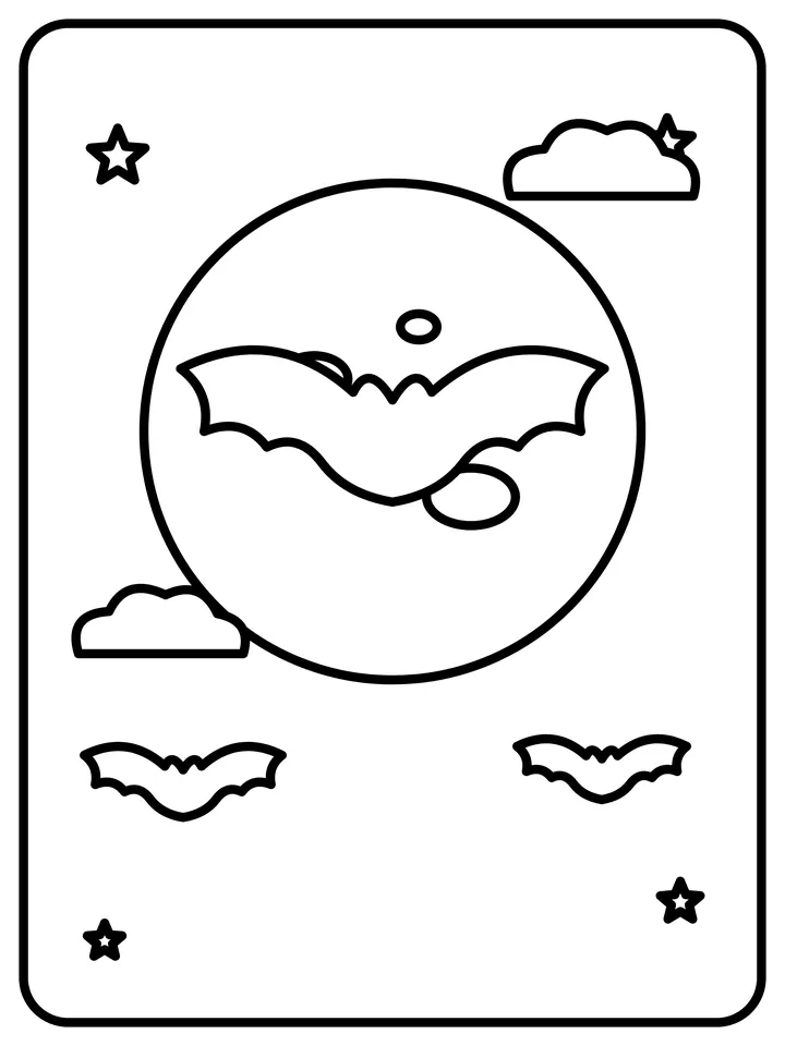 Bats and full moon coloring page