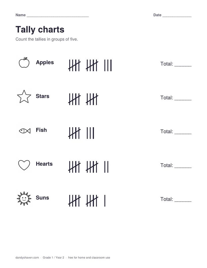 Tally charts worksheet preview