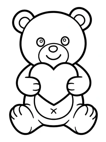 Teddy bear holding a heart coloring page