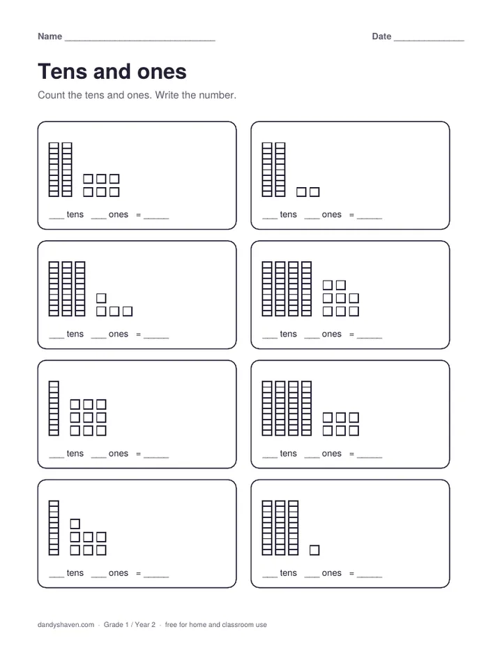 Tens and ones worksheet preview