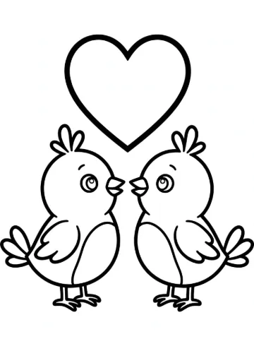 Two birds with a heart coloring page