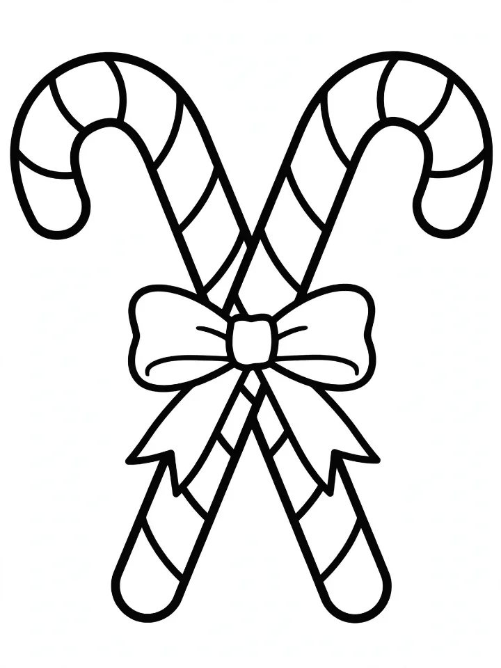 Two candy canes tied with ribbon coloring page