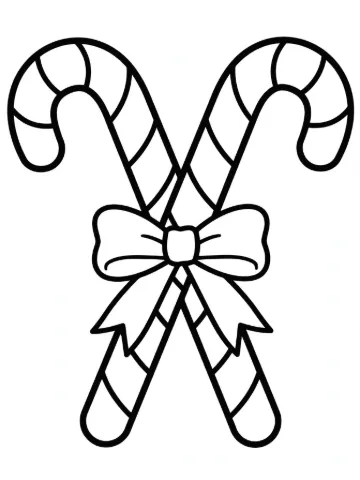 Two candy canes tied with ribbon coloring page