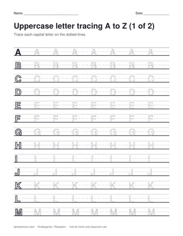 Uppercase letter tracing A to Z worksheet preview